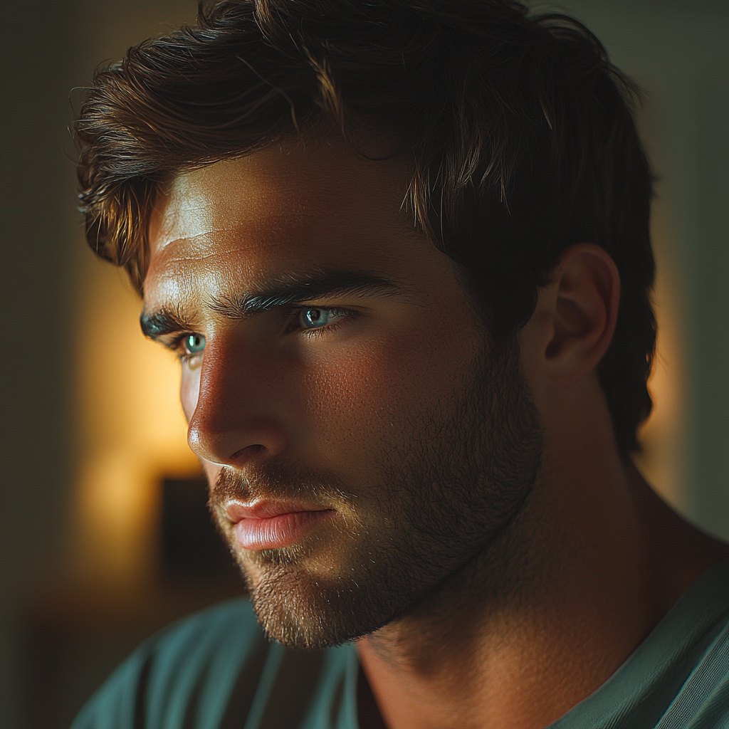 Un homme triste perdu dans ses pensées | Source : Midjourney