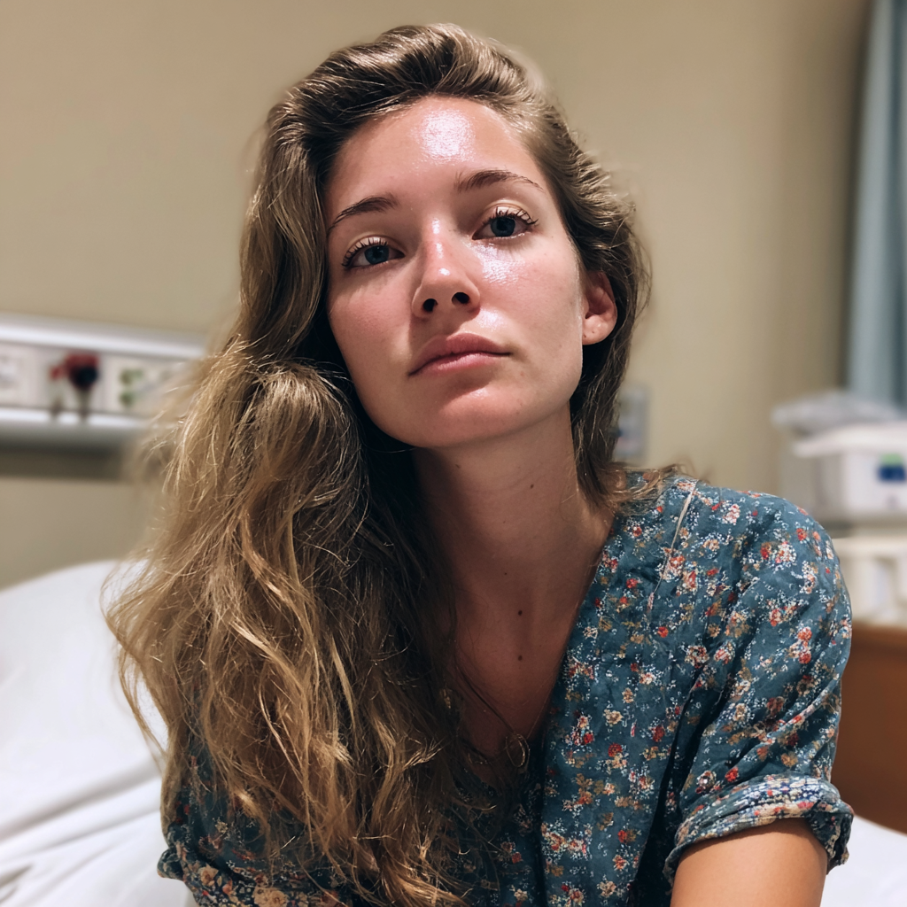 Gros plan sur une femme assise sur un lit d'hôpital | Source : Midjourney