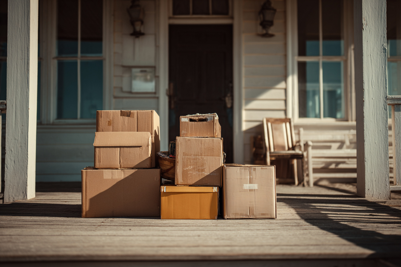 Des cartons posés sous le porche d'une maison | Source : Midjourney