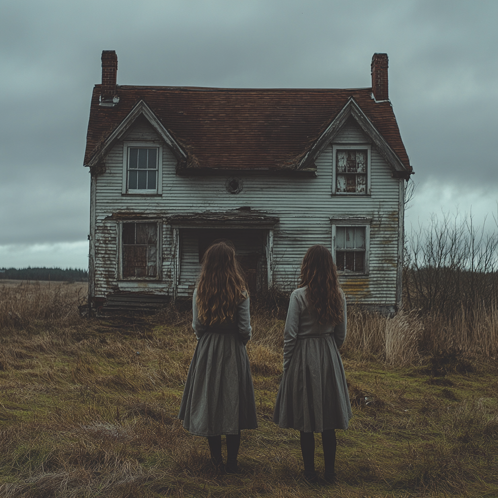 Deux sœurs debout devant la maison | Source : Midjourney
