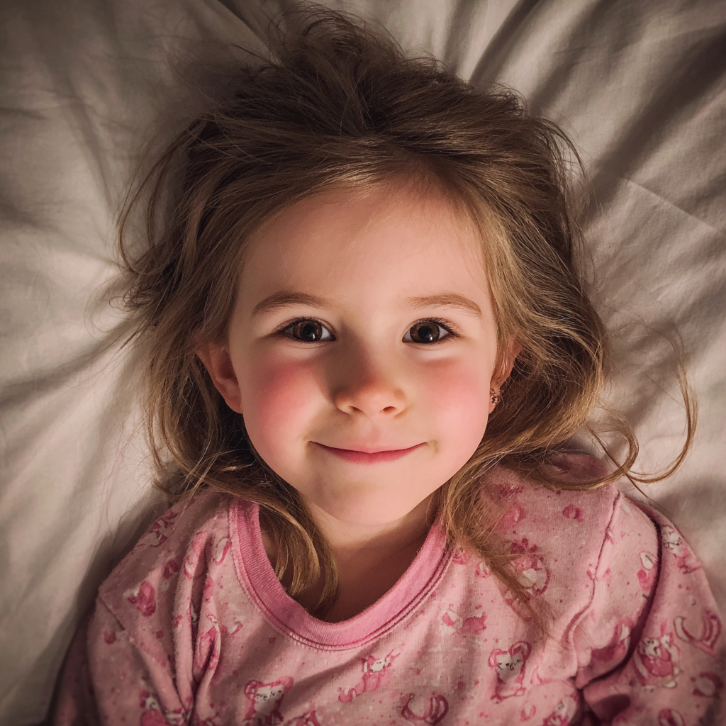 Une petite fille souriante en pyjama | Source : Midjourney