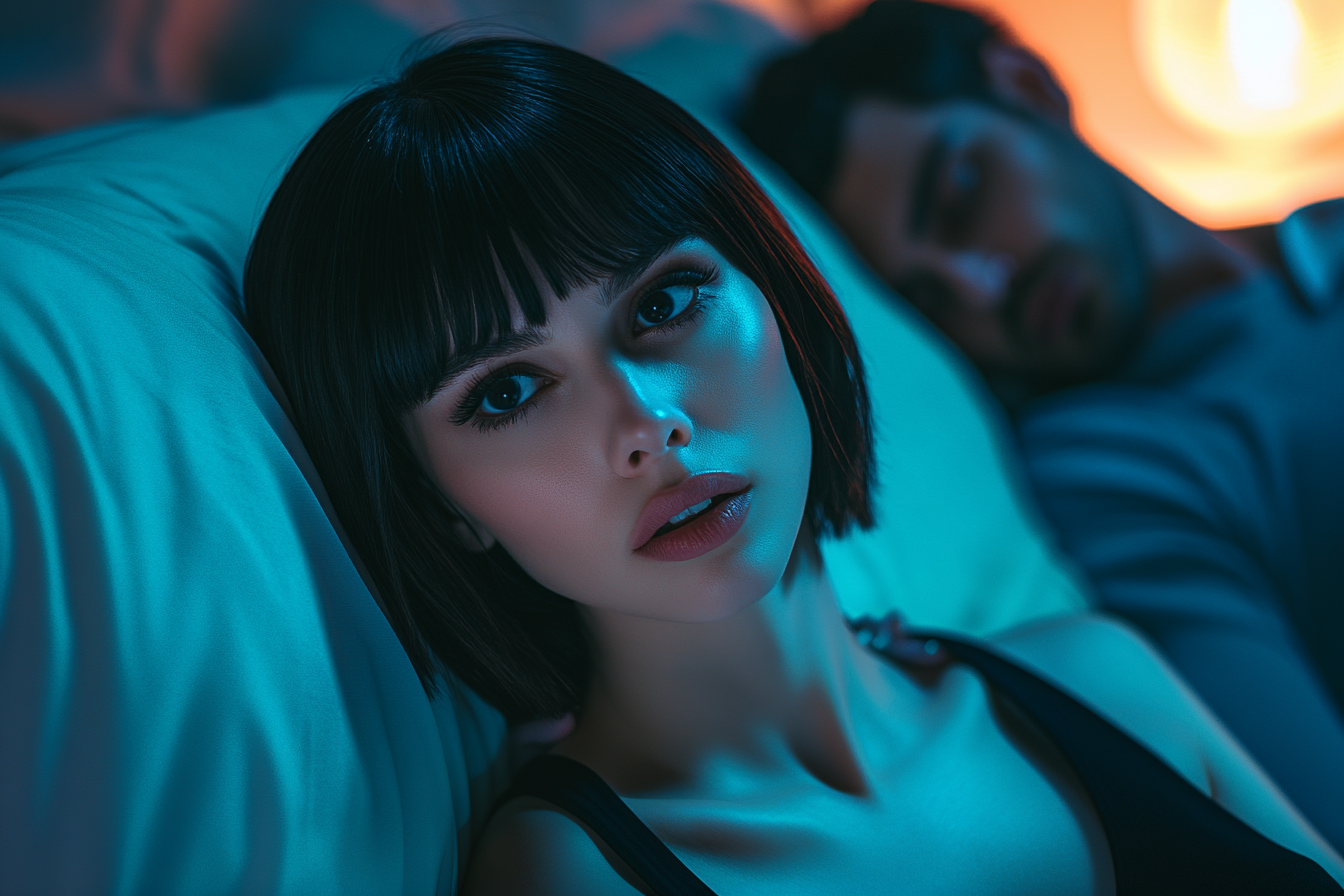 Une femme inquiète dans son lit | Source : Midjourney
