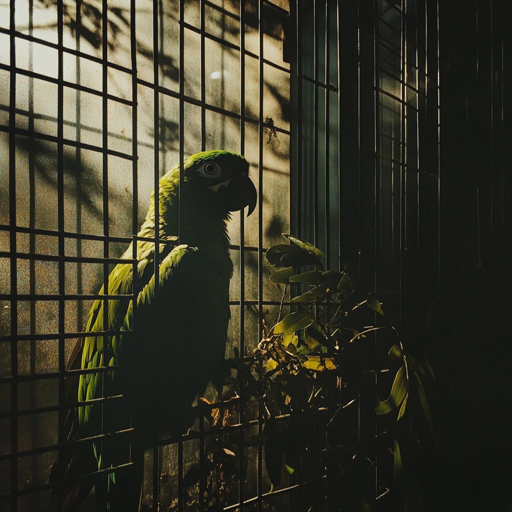 Un perroquet dans une cage | Source : Midjourney