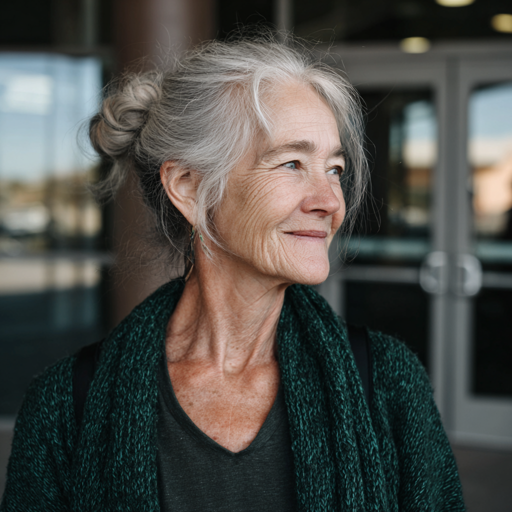 Une femme souriante devant un centre communautaire | Source : Midjourney