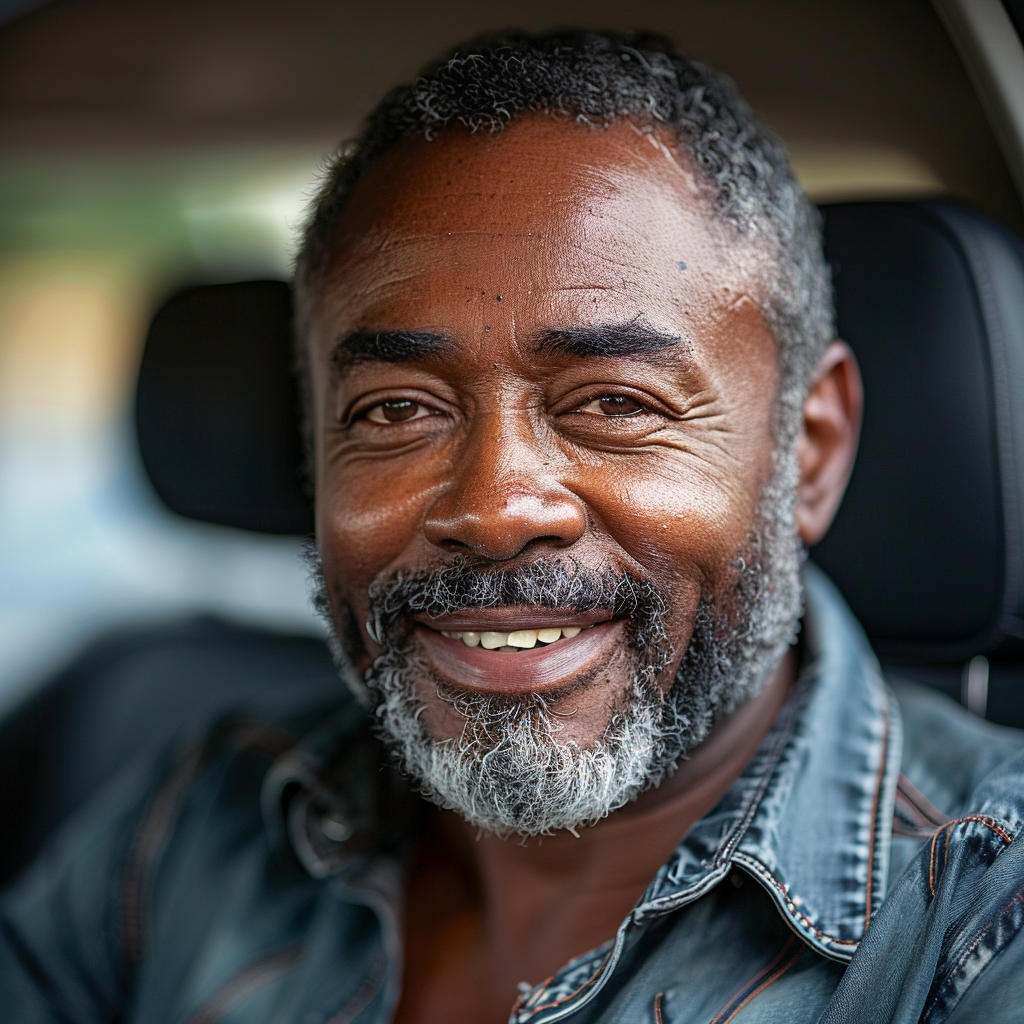 Un homme souriant dans une voiture | Source : Midjourney