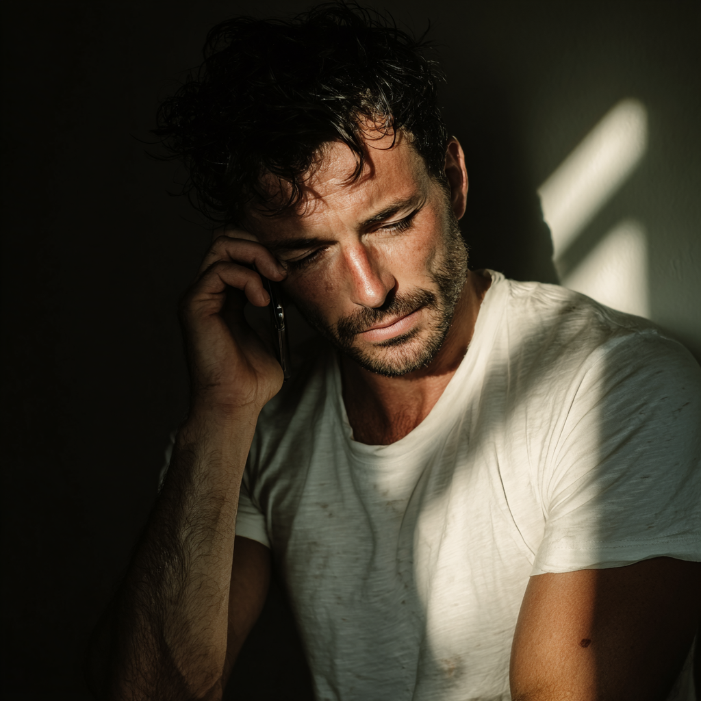 Un homme bouleversé qui parle au téléphone | Source : Midjourney