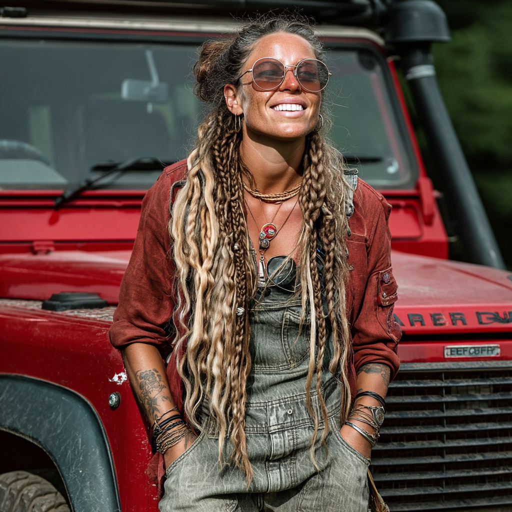 Une femme heureuse à côté d'une voiture | Source : Midjourney