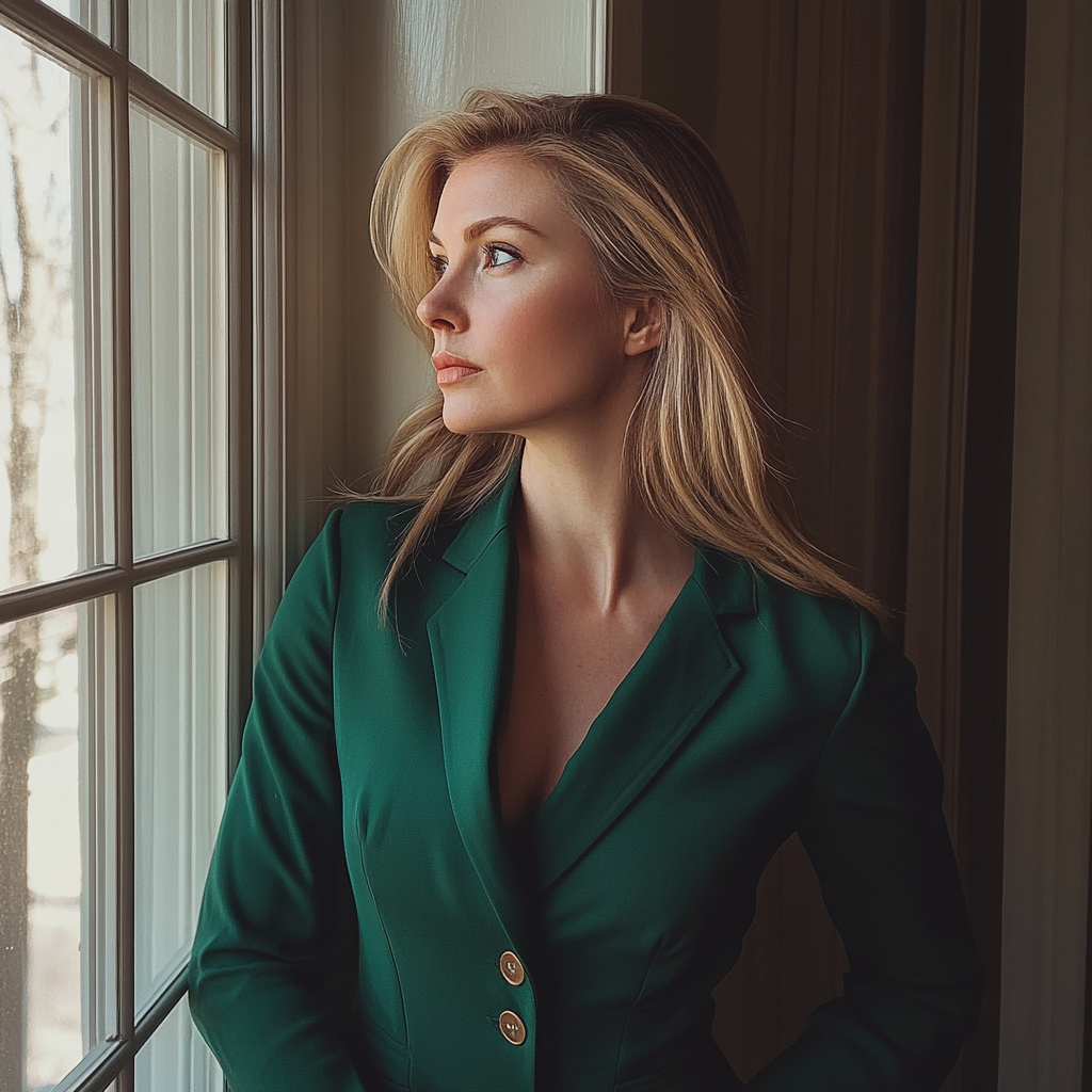 Une femme regardant par la fenêtre | Source : Midjourney