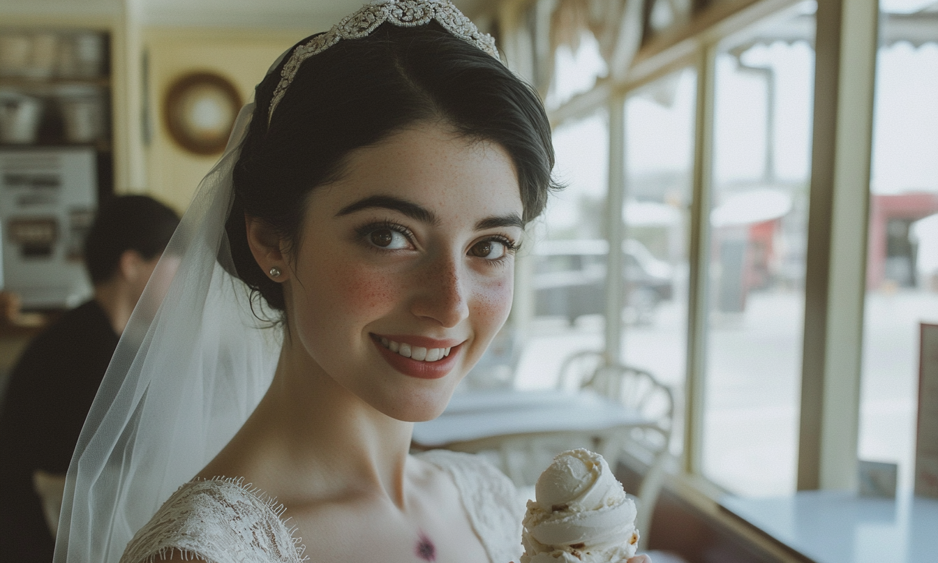 Femme dans un glacier en train de manger une glace | Source : Midjourney