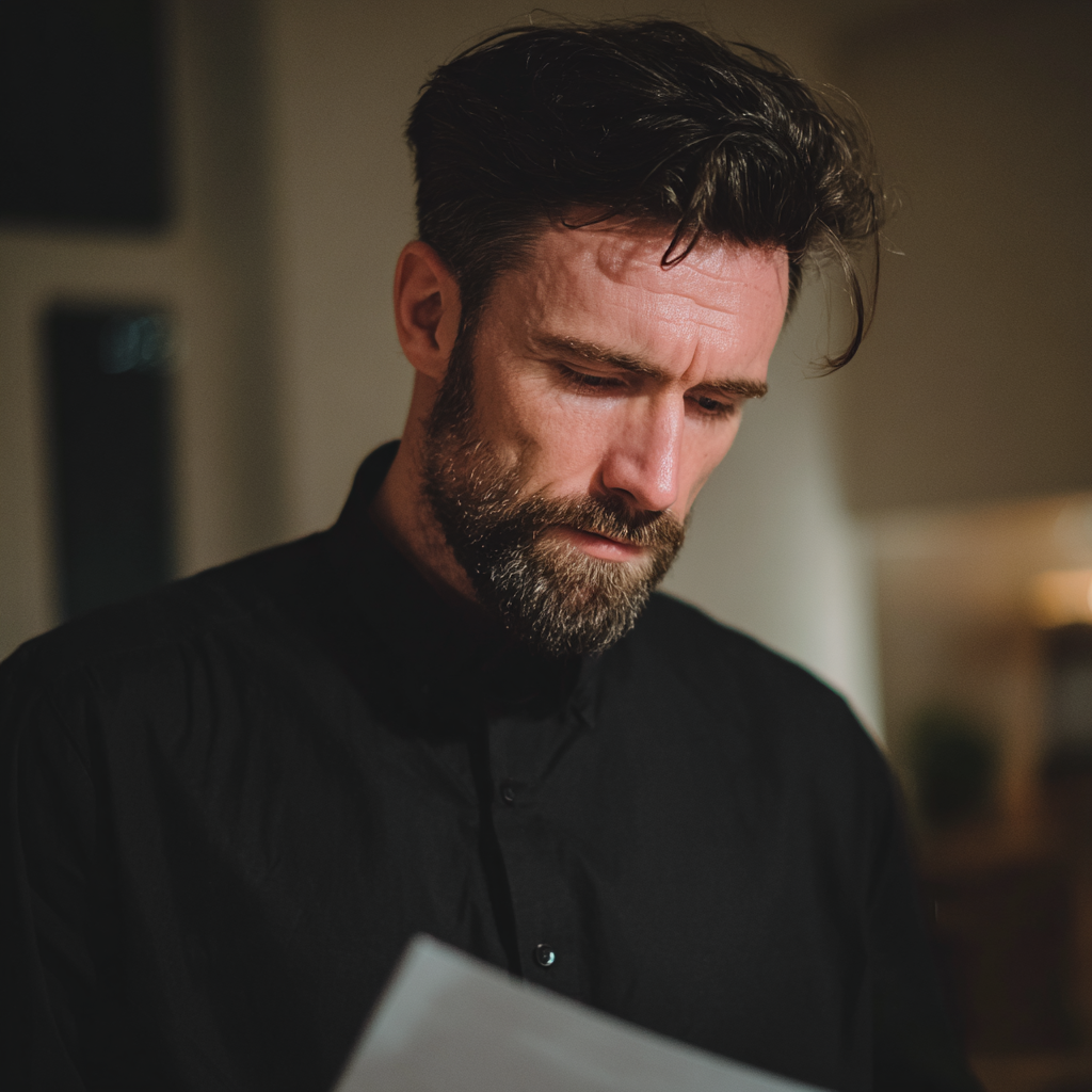 Un homme lisant un morceau de papier | Source : Midjourney