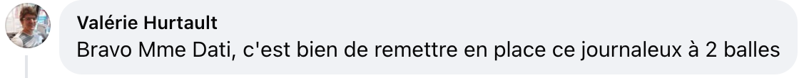 Commentaire d'une internaute concernant l'échange houleux entre Patrick Cohen et Rachida Dati | Source : Facebook/Jean Marc Morandini