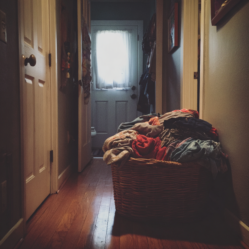 Un panier de linge dans un couloir | Source : Midjourney