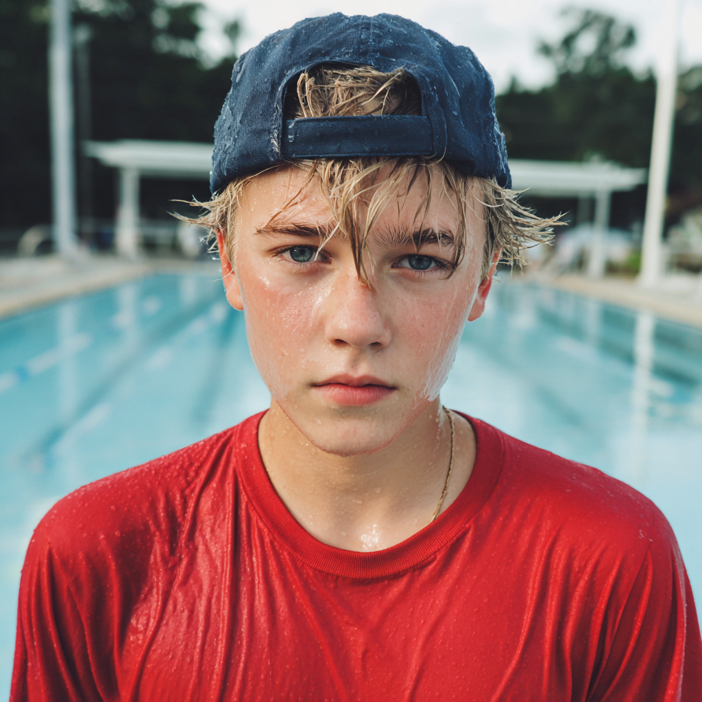Un adolescent inquiet se tenant debout dans des vêtements mouillés | Source : Midjourney