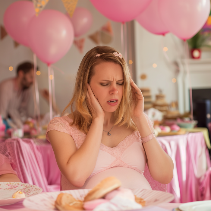 Une femme enceinte frustrée lors de sa fête prénatale | Source : Midjourney