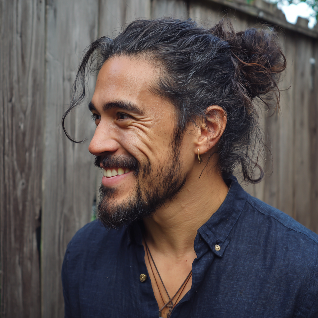 Un homme souriant se tenant à l'extérieur | Source : Midjourney