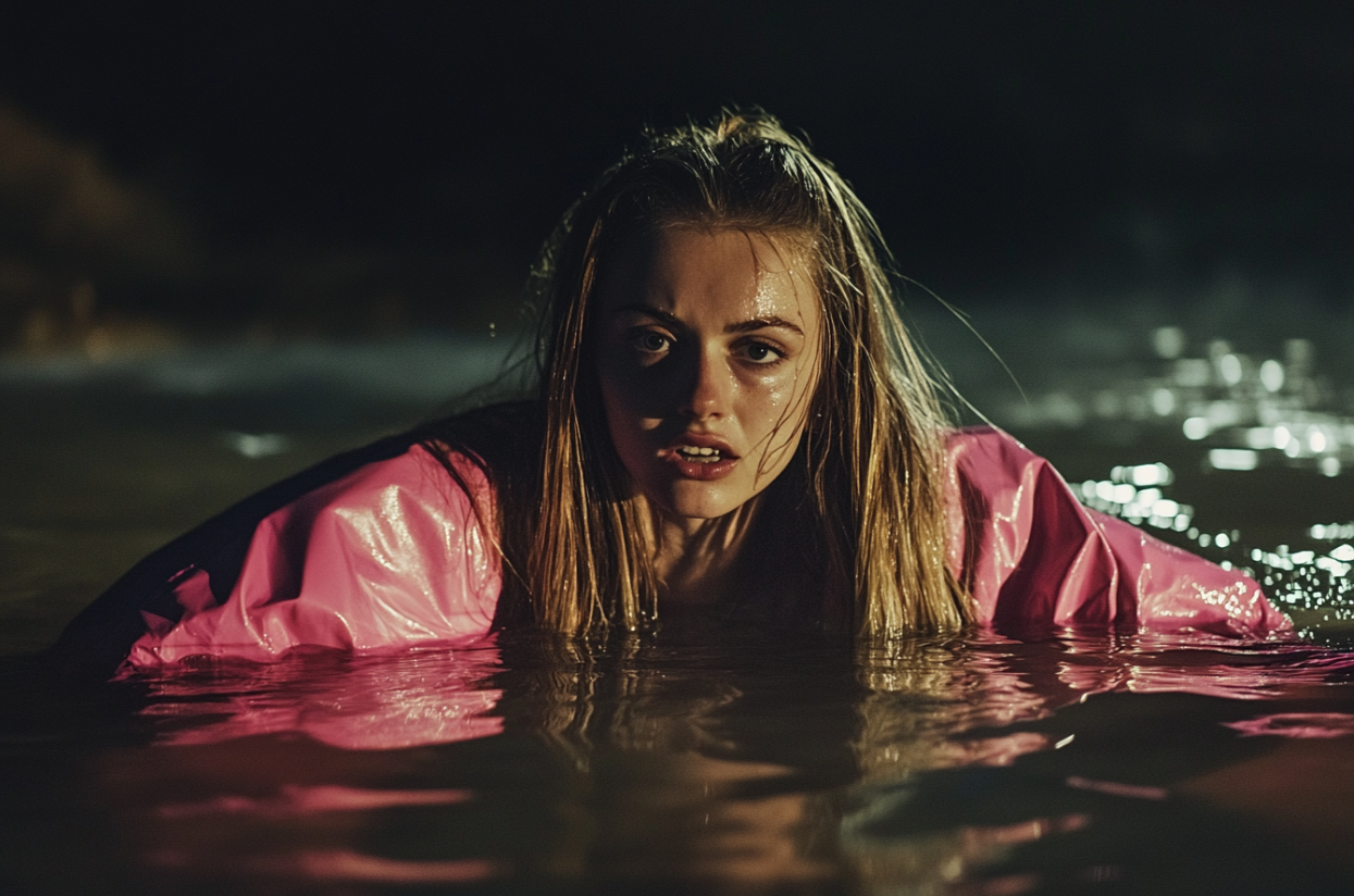 Une femme incrédule dans un lac | Source : Midjourney