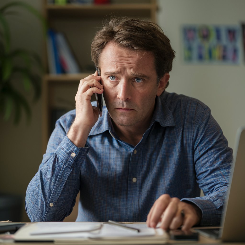 Un homme au téléphone dans un bureau à domicile | Source : Midjourney