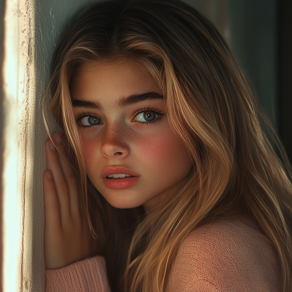 Une adolescente au cœur brisé s'appuie sur le mur | Source : Midjourney