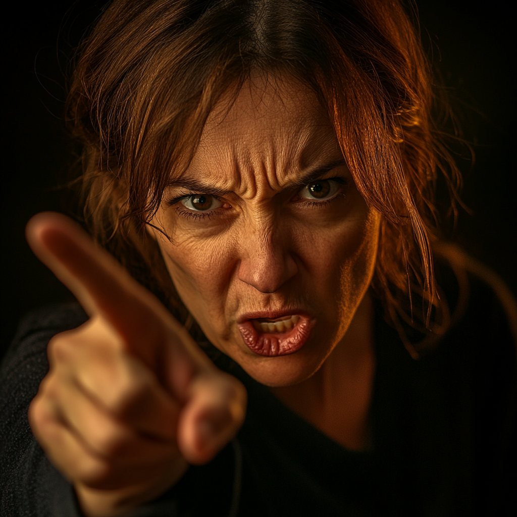 Une femme en colère qui rejette la faute sur les autres | Source : Midjourney