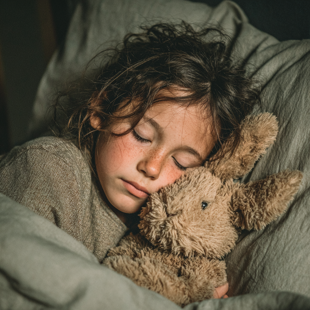 Une fille qui dort avec sa peluche | Source : Midjourney