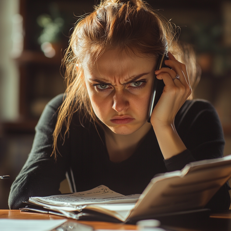 Une femme en colère au téléphone | Source : Midjourney
