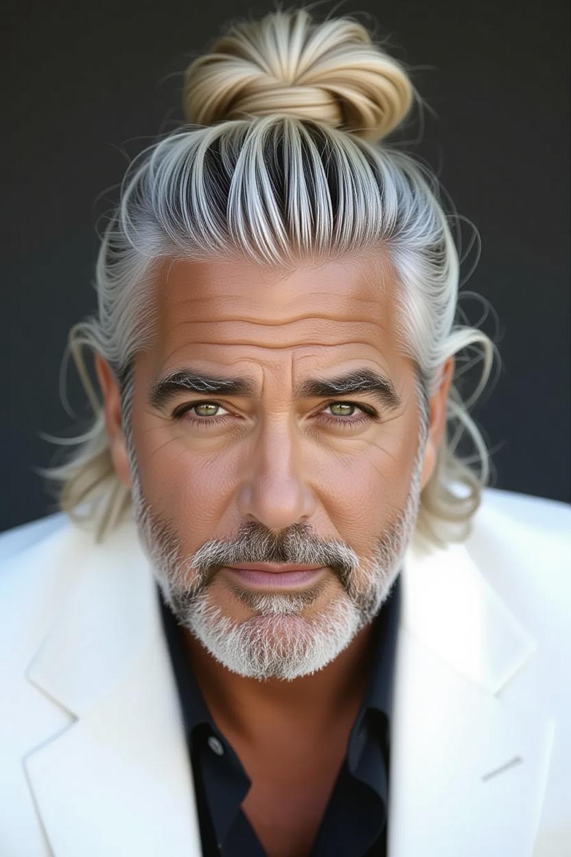 Une image de George Clooney générée par l'IA avec une coiffure différente | Source : Grok