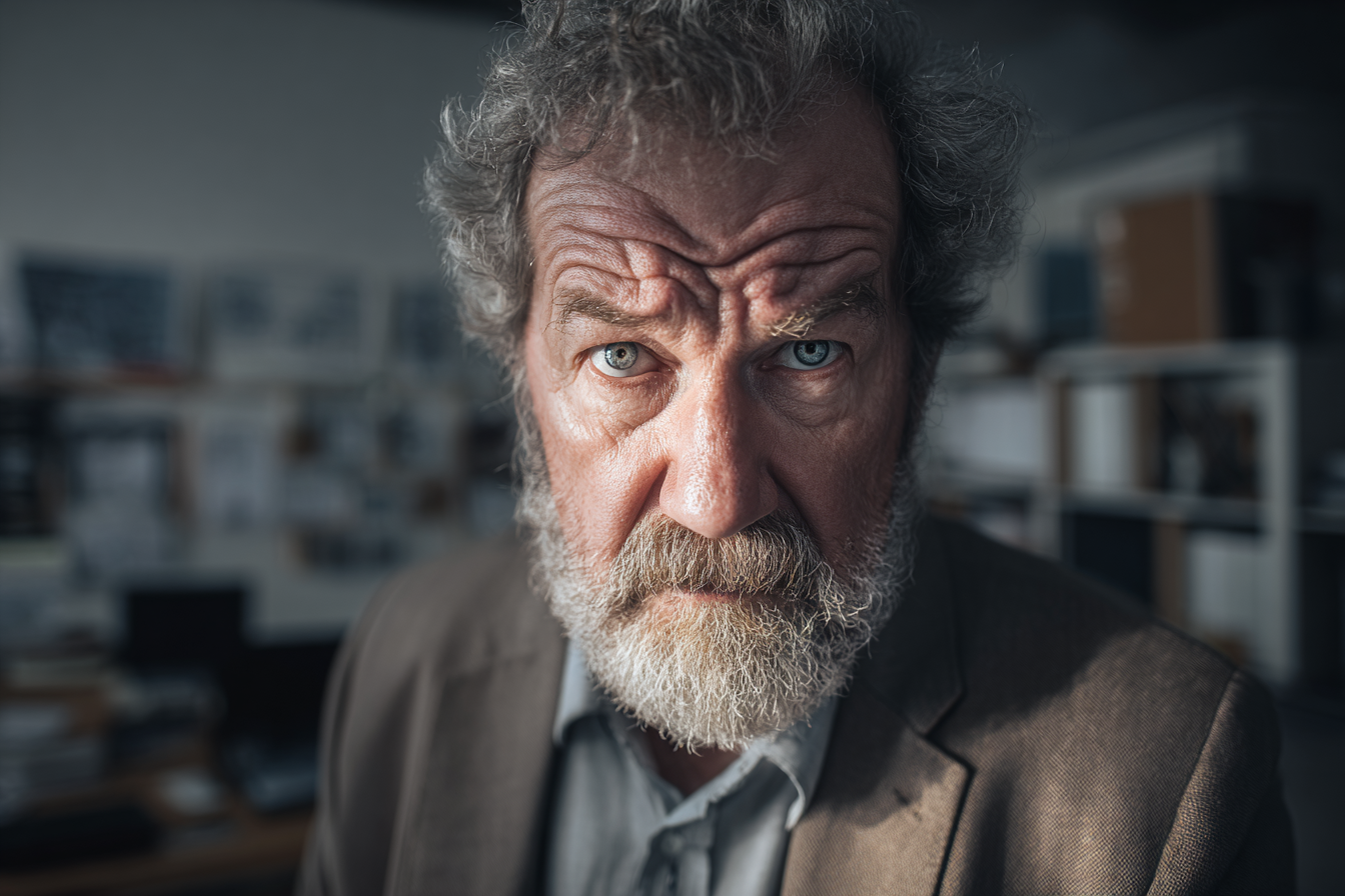 Un homme âgé qui regarde droit devant lui | Source : Midjourney