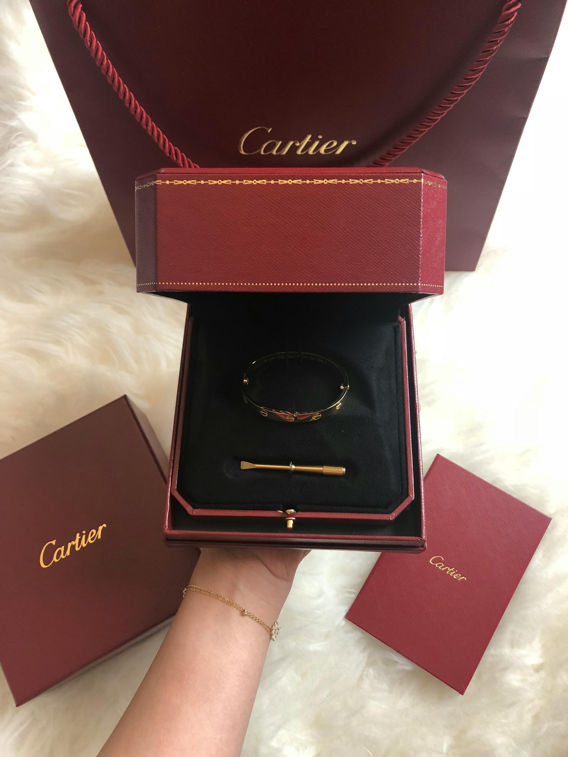 Une personne tenant une boîte à bijoux de la marque Cartier | Source : Pexels