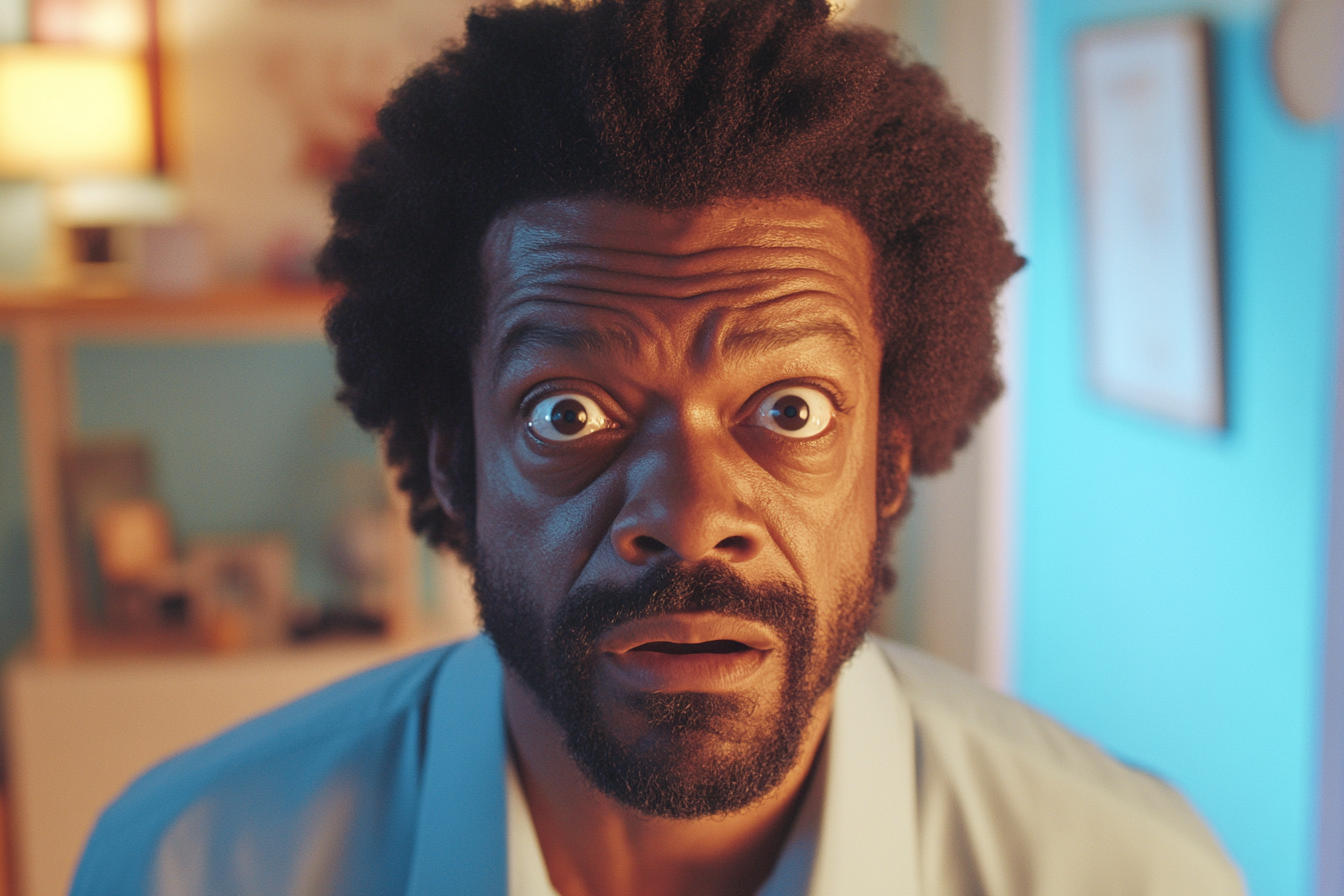 Un homme qui regarde droit devant lui, les yeux écarquillés | Source : Midjourney
