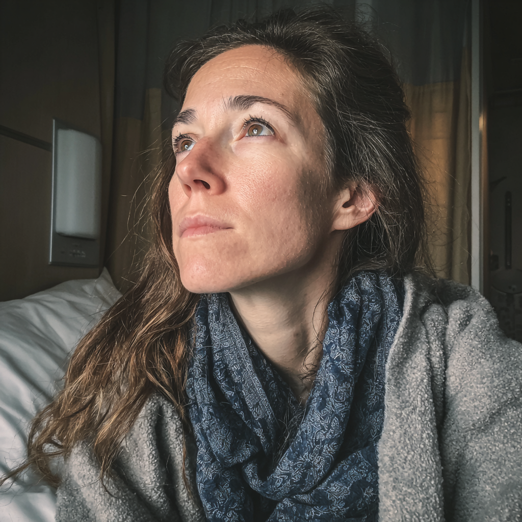 Gros plan sur une femme portant une robe grise | Source : Midjourney