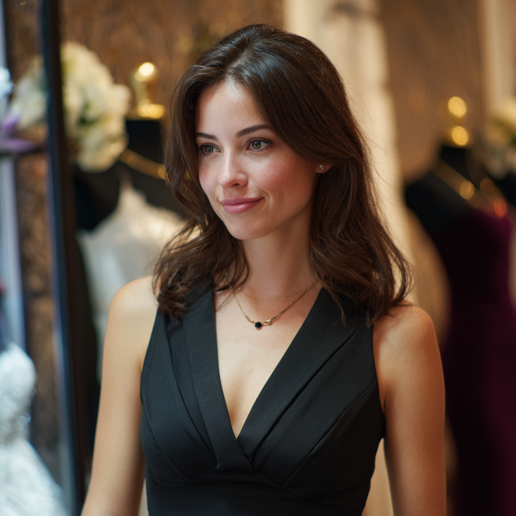 Une femme amusée en robe noire | Source : Midjourney