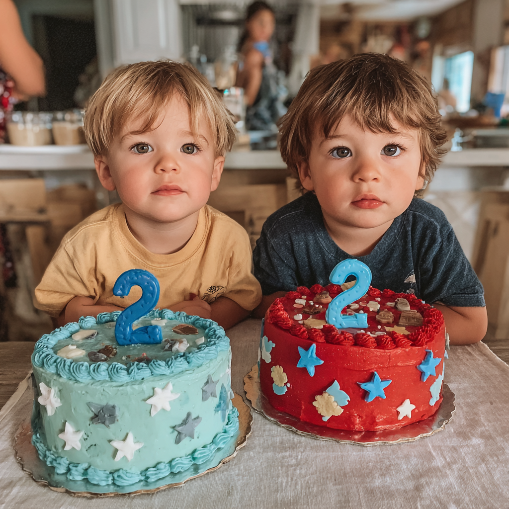 Deux petits garçons avec des gâteaux d'anniversaire | Source : Midjourney