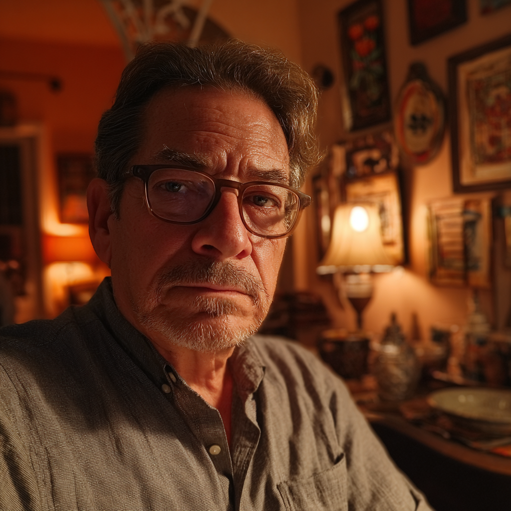 Gros plan d'un homme âgé assis à une table | Source : Midjourney