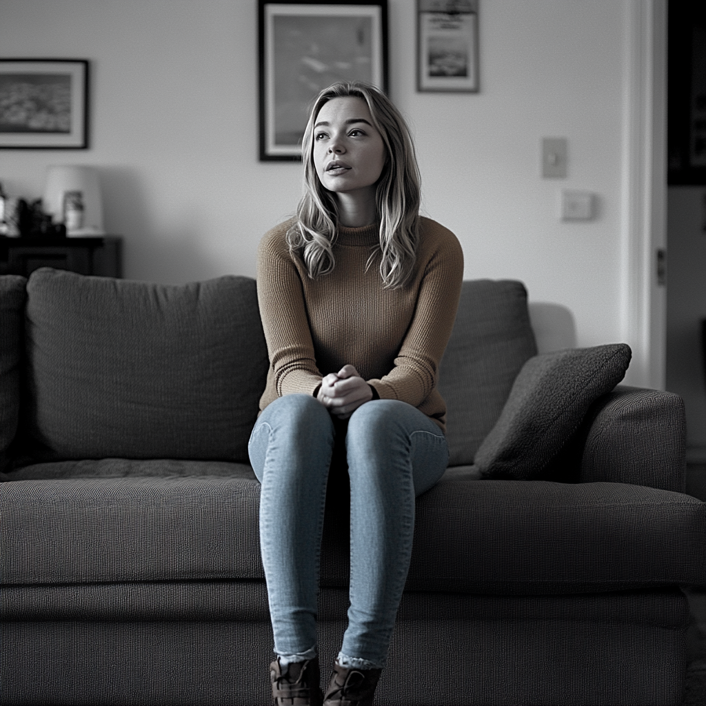 Une femme sur un canapé | Source : Midjourney