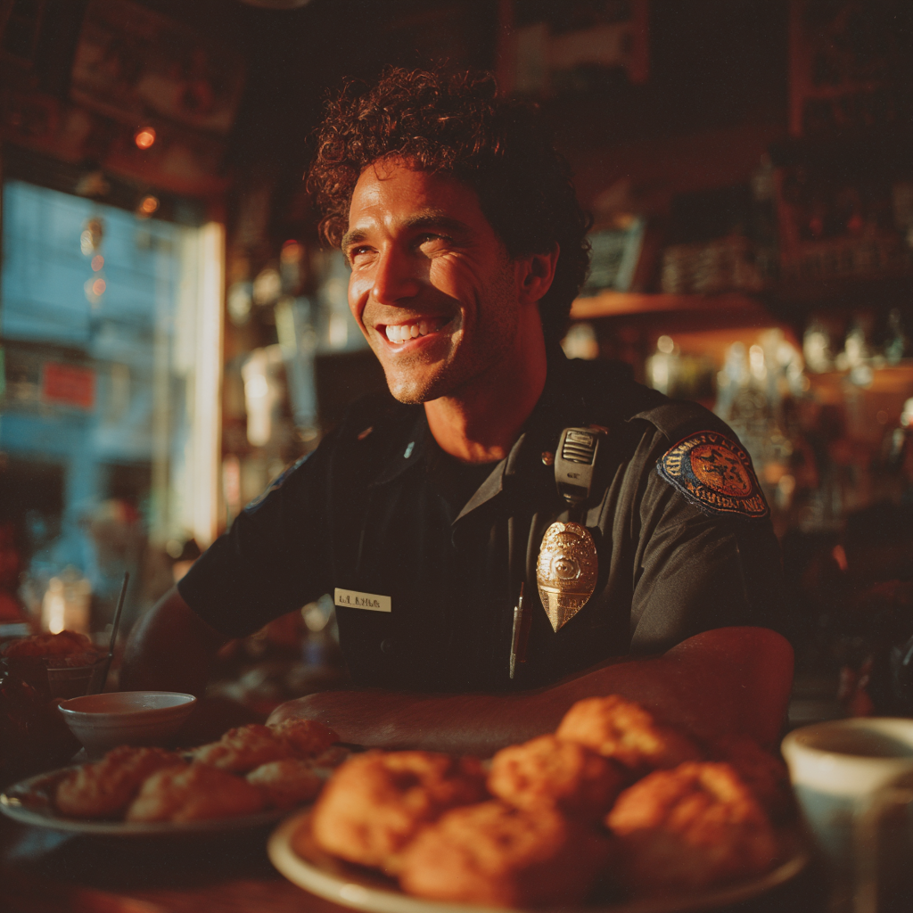 Un policier heureux qui rit | Source : Midjourney