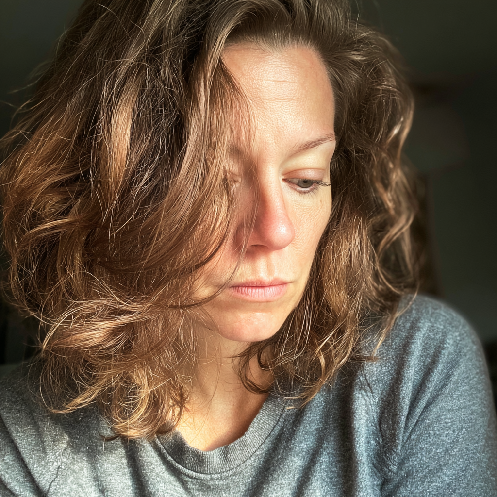 Une maman fatiguée portant un pull gris | Source : Midjourney