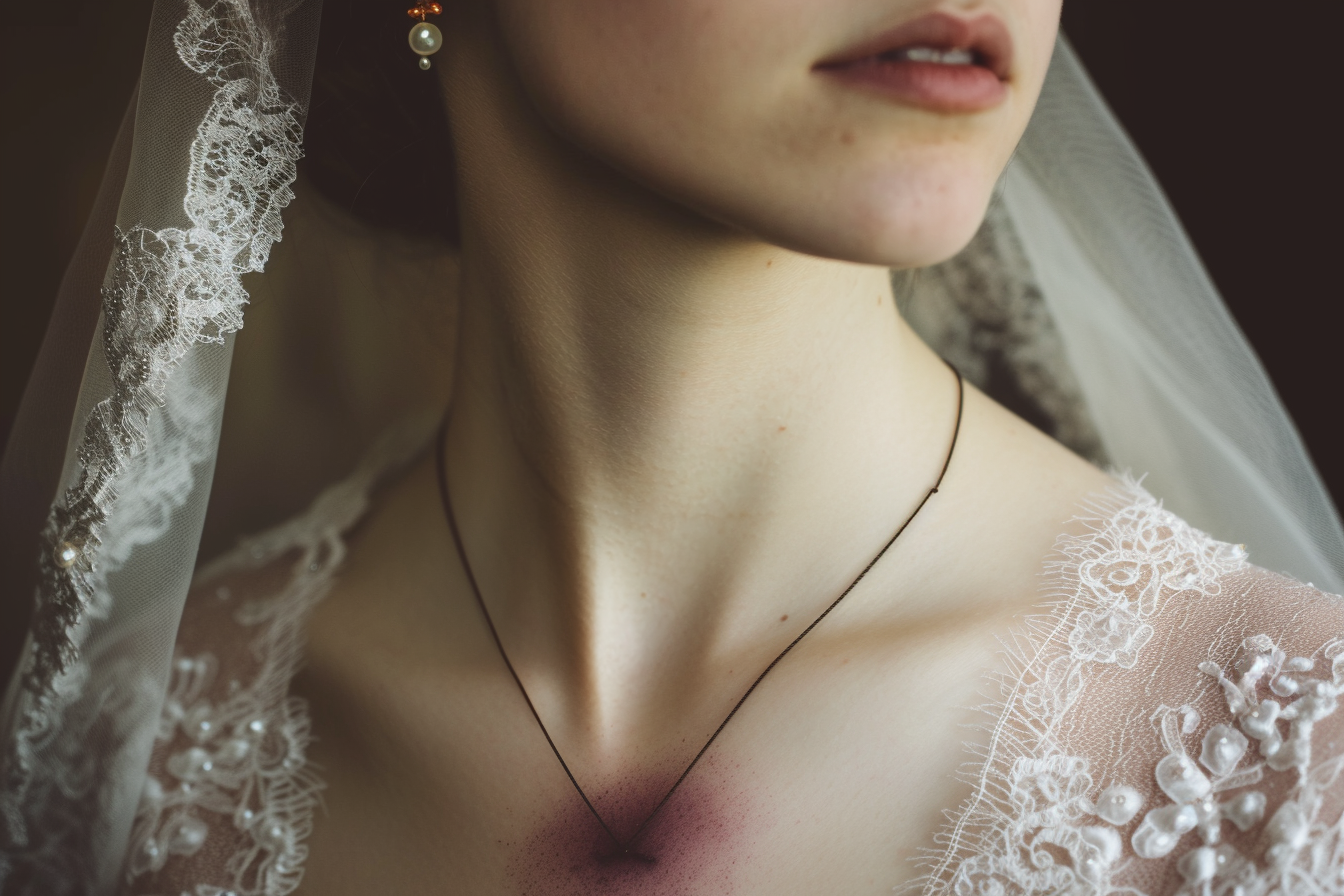 Une mariée avec une cicatrice de brûlure sous la clavicule | Source : Midjourney