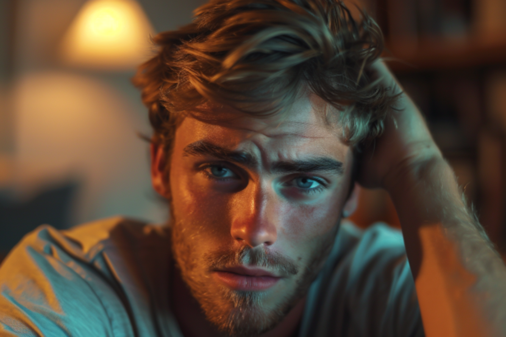 Homme avec la main sur la tête | Source : Midjourney