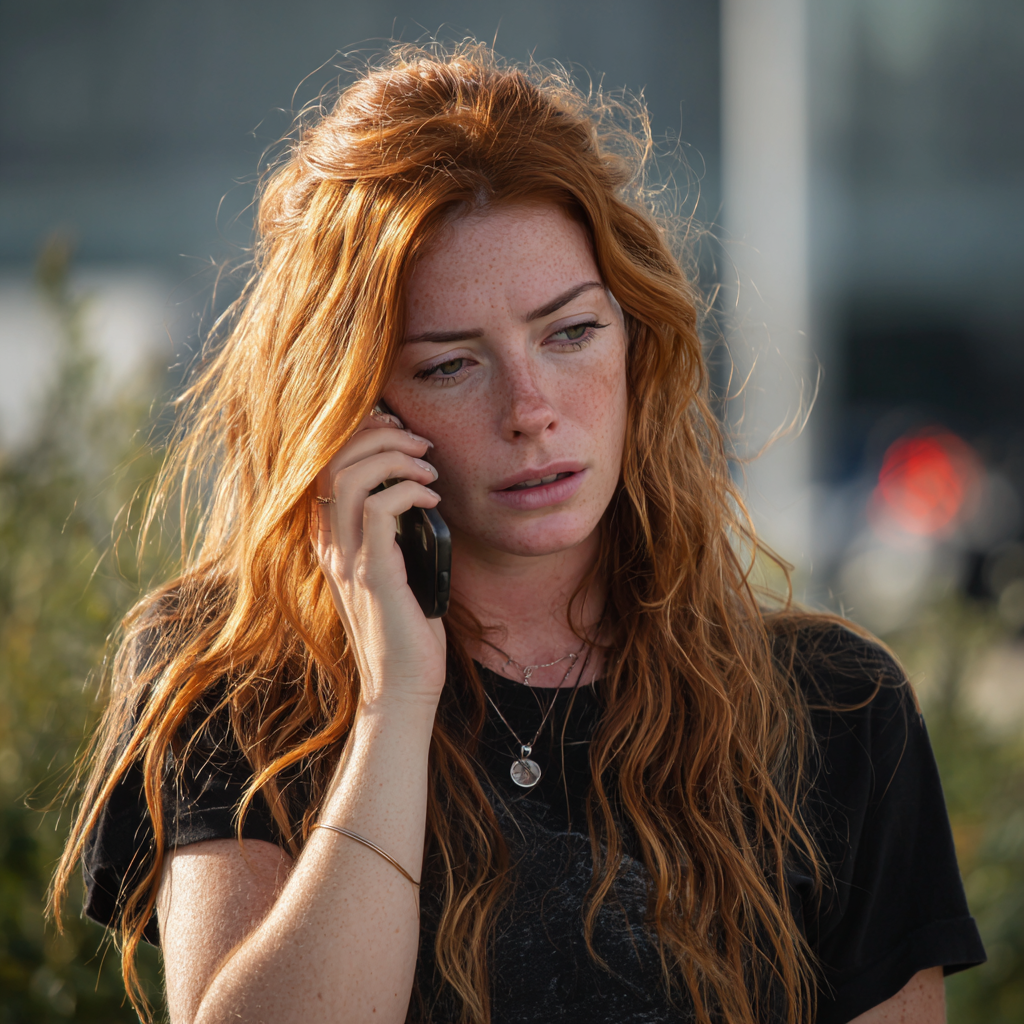 Une femme bouleversée qui parle au téléphone | Source : Midjourney