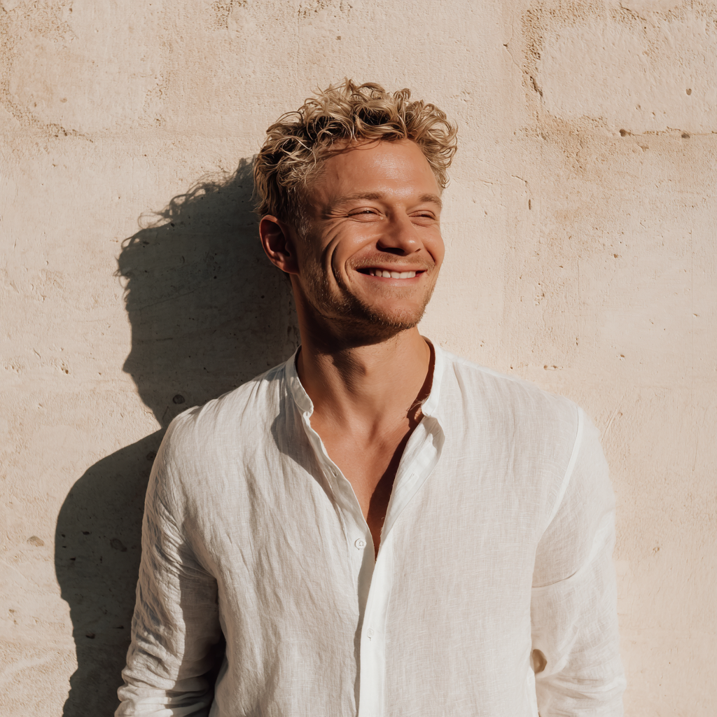 Un homme souriant se tenant à l'extérieur | Source : Midjourney