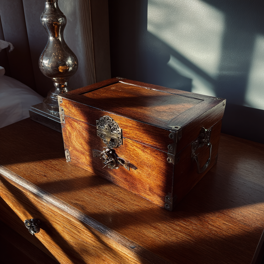Une boîte en bois sur une table de chevet | Source : Midjourney