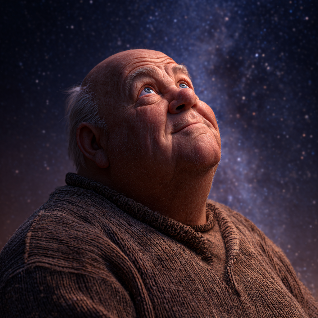Un homme âgé ravi en regardant le ciel étoilé | Source : Midjourney