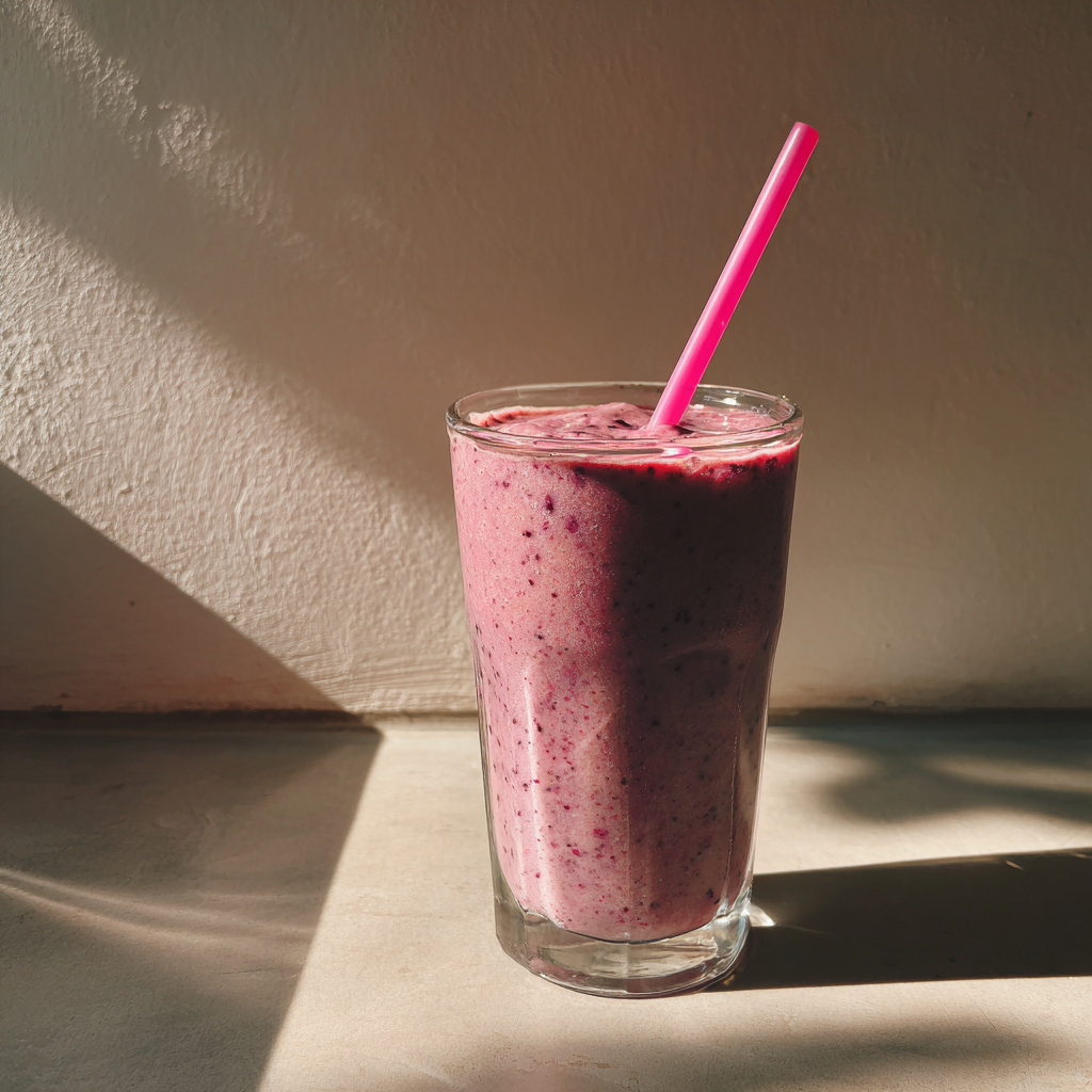 Un smoothie avec une paille sur un comptoir | Source : Midjourney