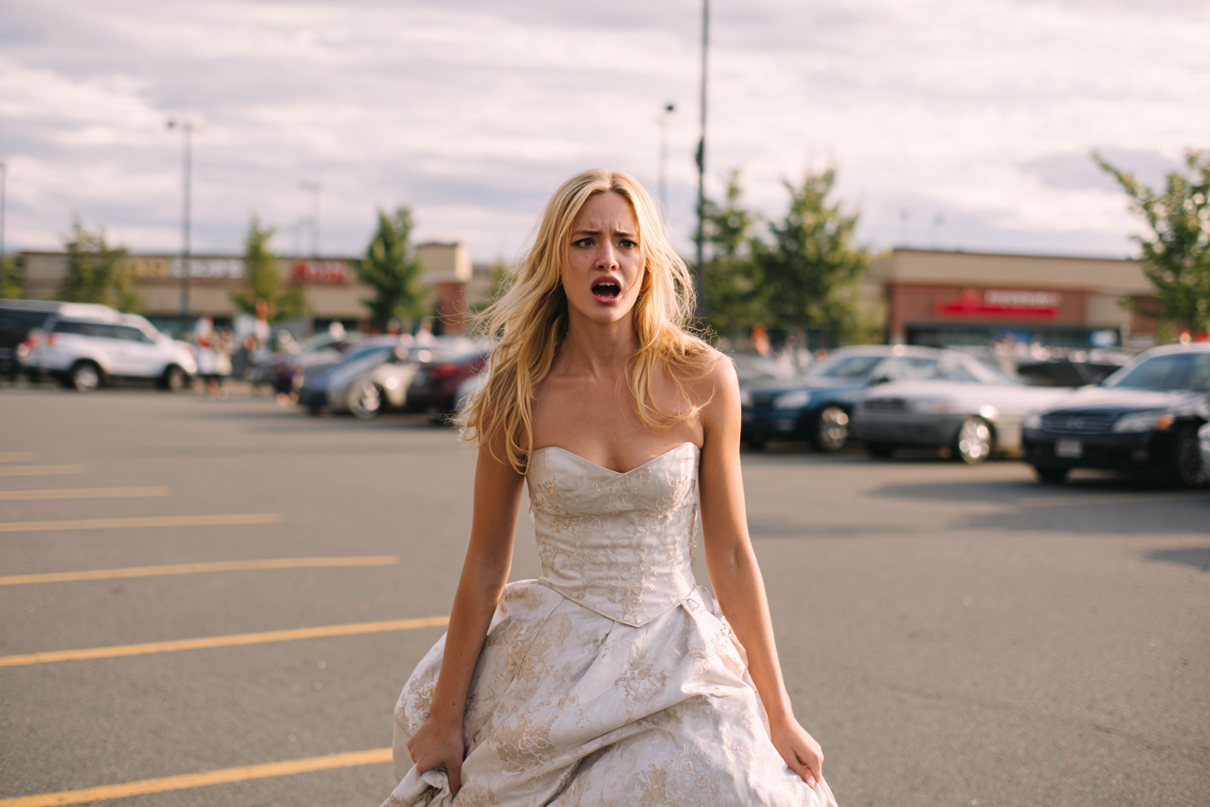 Une mariée en colère dans un parking | Source : Midjourney