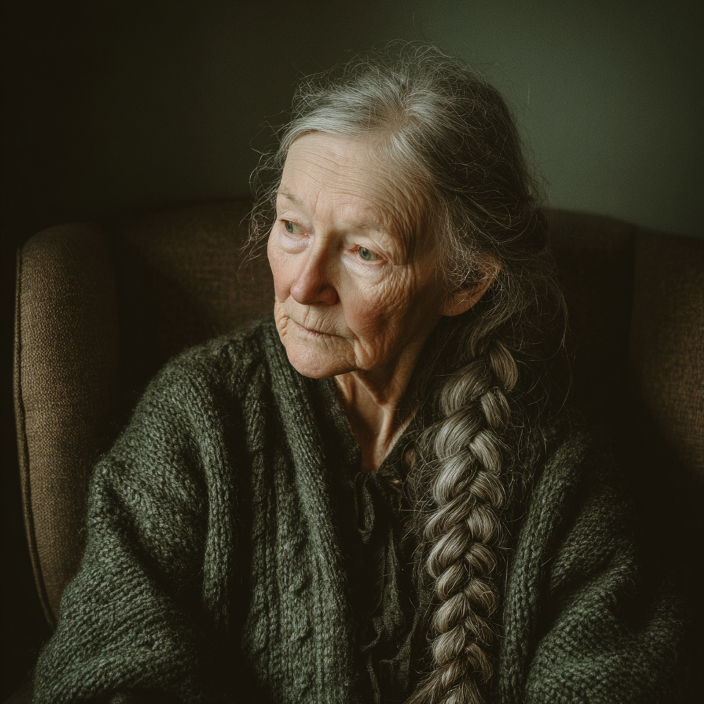 Une femme âgée assise sur un fauteuil | Source : Midjourney