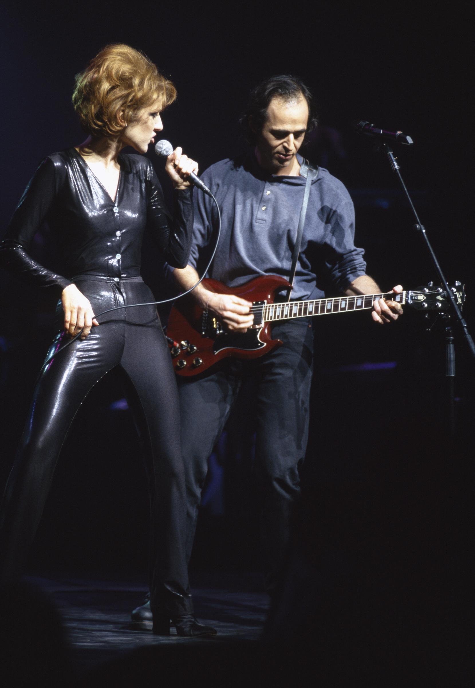 Céline Dion et Jean-Jacques Goldman en concert au Midem à Cannes en janvier 1996, France I Source : Getty Images
