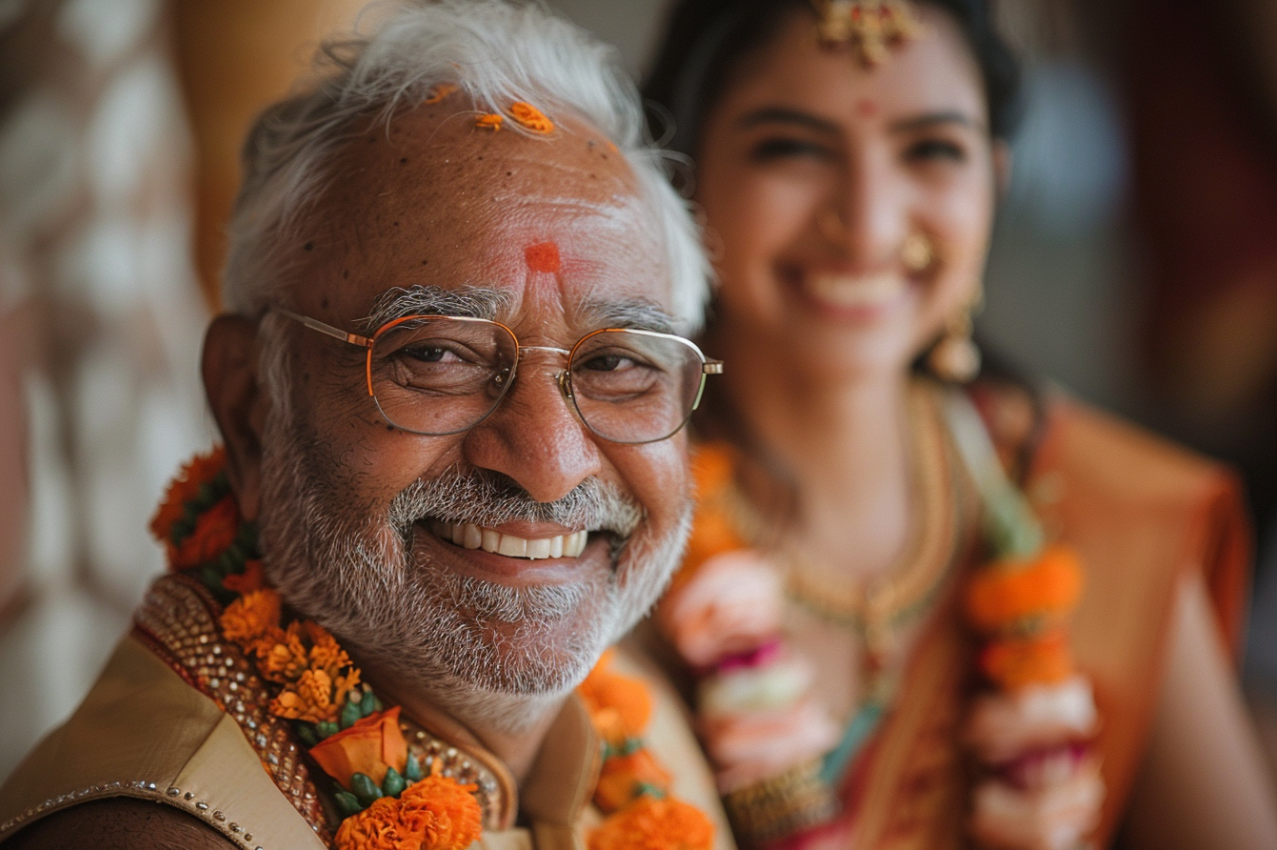 Un homme heureux au mariage de sa fille | Source : Midjourney