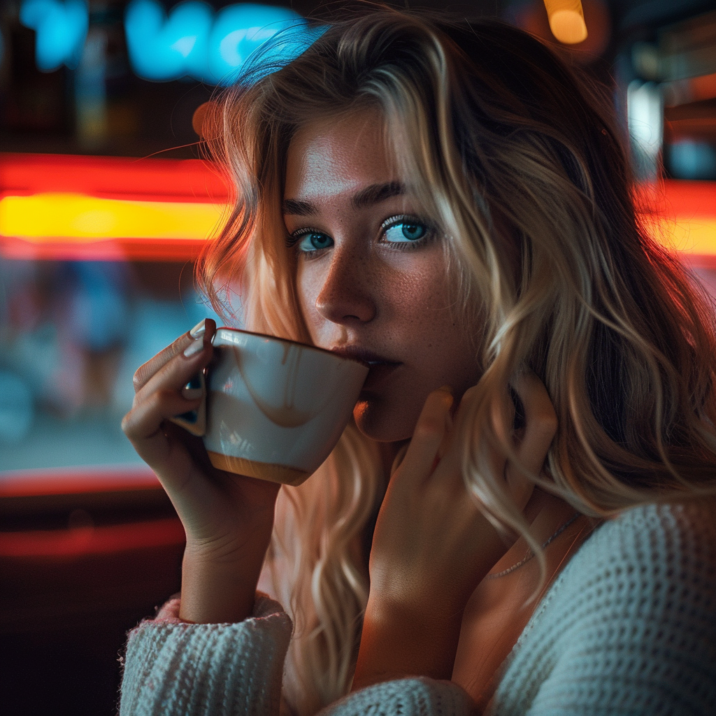 Een vrouw die koffie drinkt | Bron: Midjourney