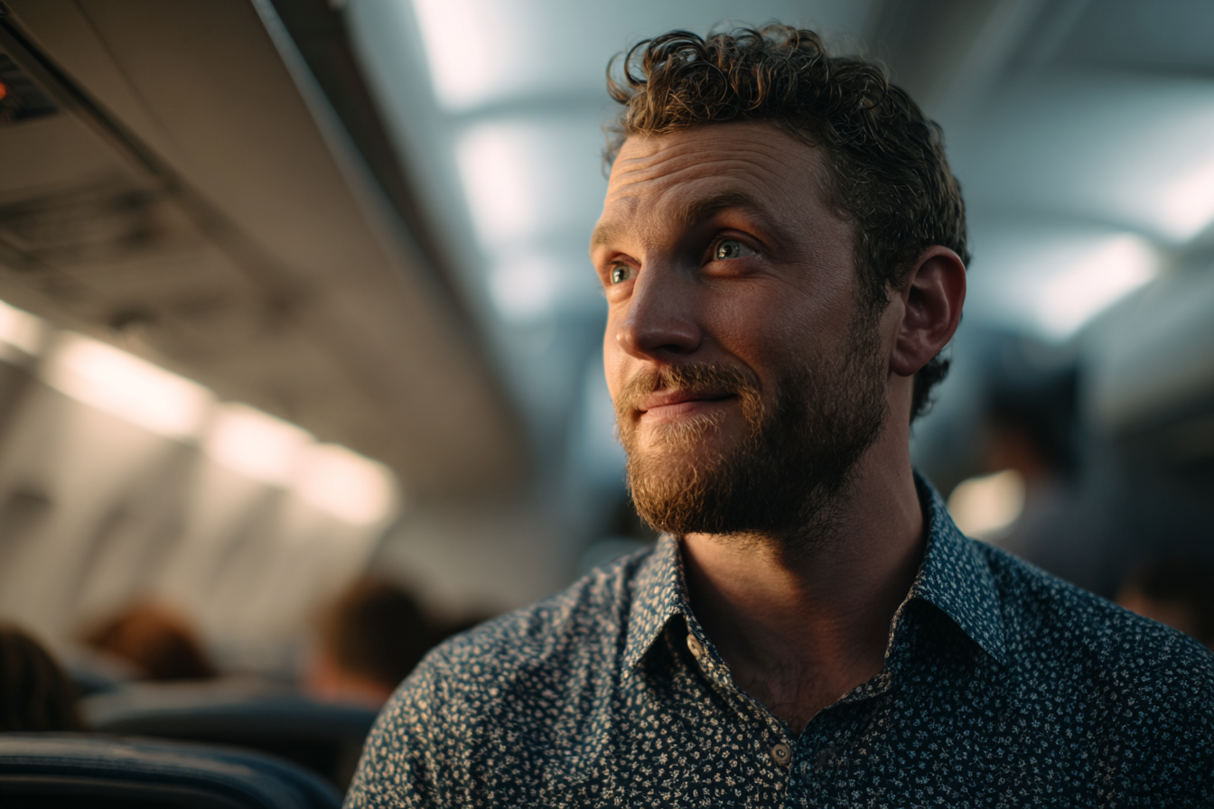 Un homme debout dans un avion | Source : Midjourney