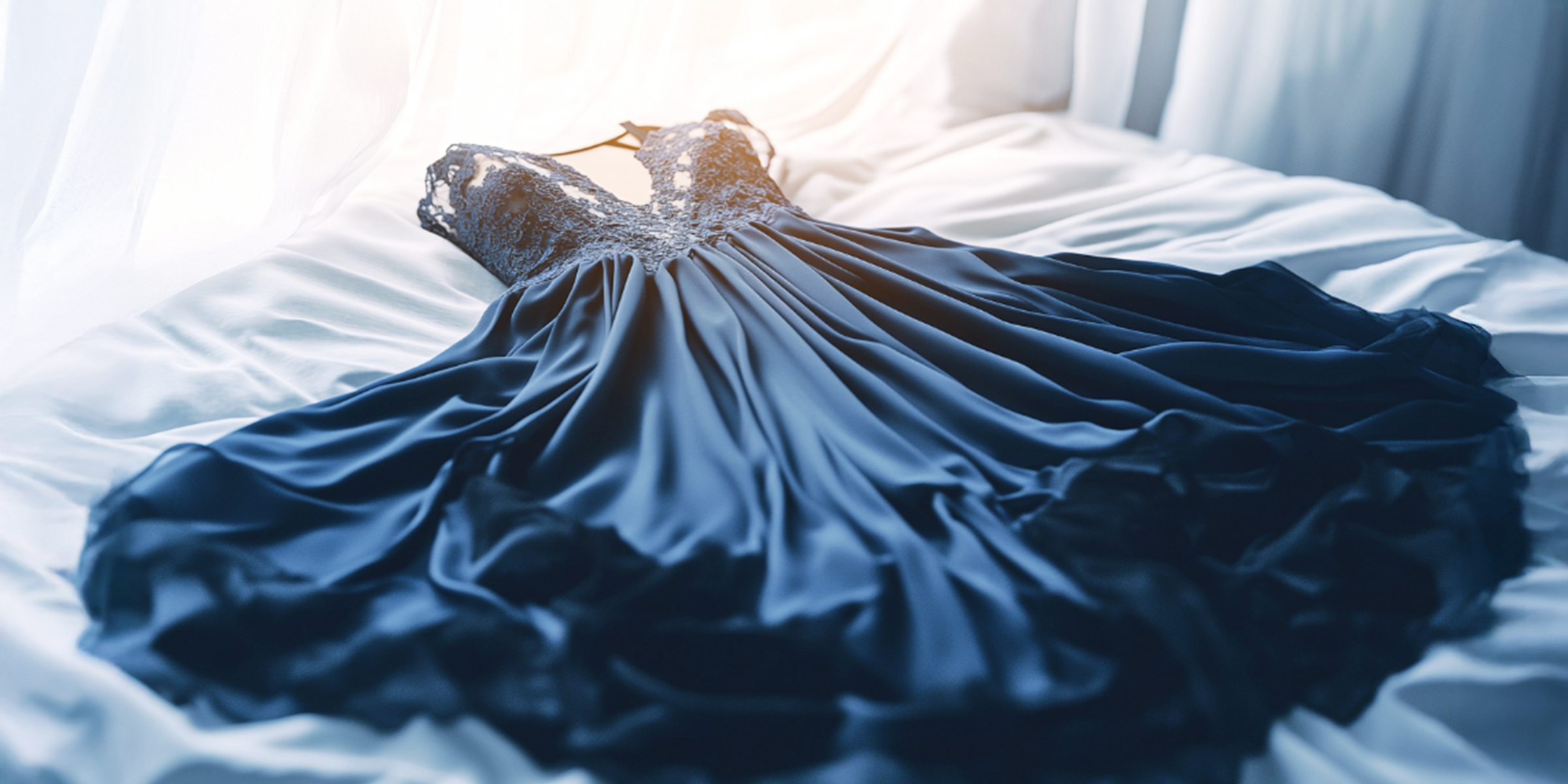 Une robe de bal bleu nuit sur un lit | Source : Barabola